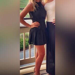 Black Sleeveless Halter Fit and Flare Mini Dress